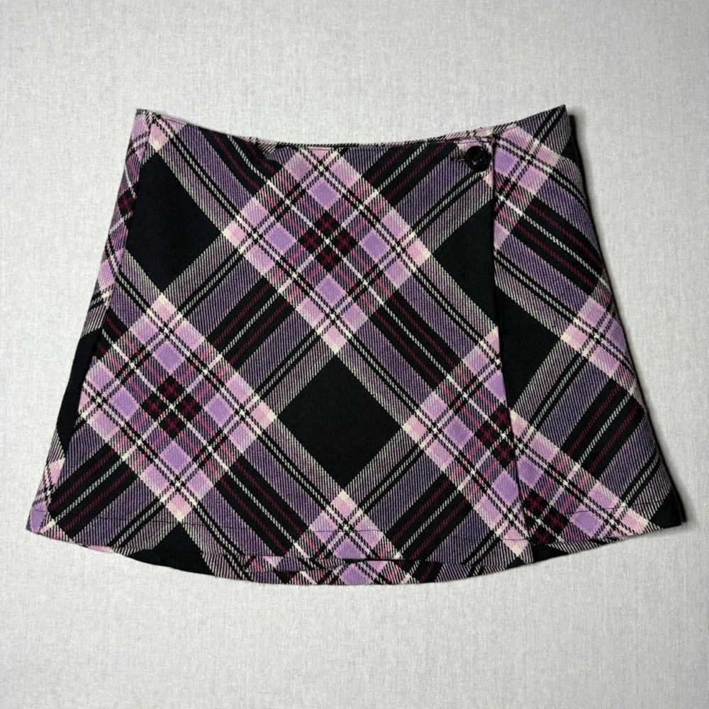 Size XS Unif Witz Pink & Black Plaid Wrap Mini Skirt - Picture 6 of 13